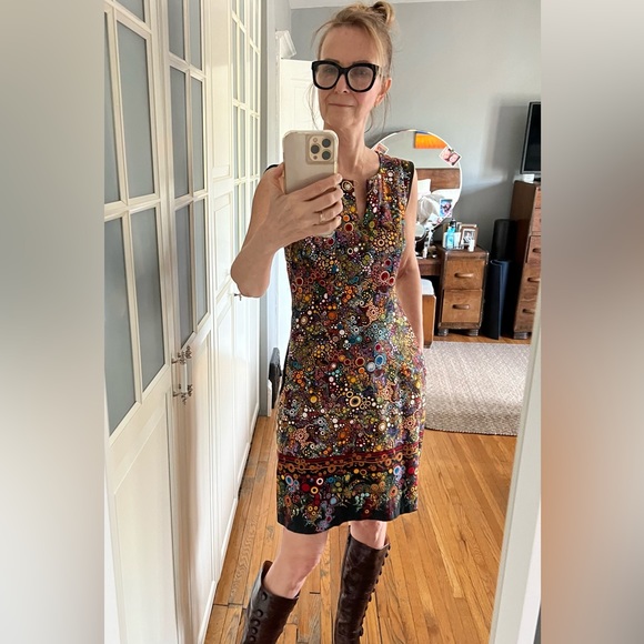 Mandala Design Cotton Dress - Size Small - Black Dot Pattern - Picture 1 of 10